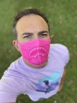 ADULT PINK SHARK FORM-FITTING FACE MASK