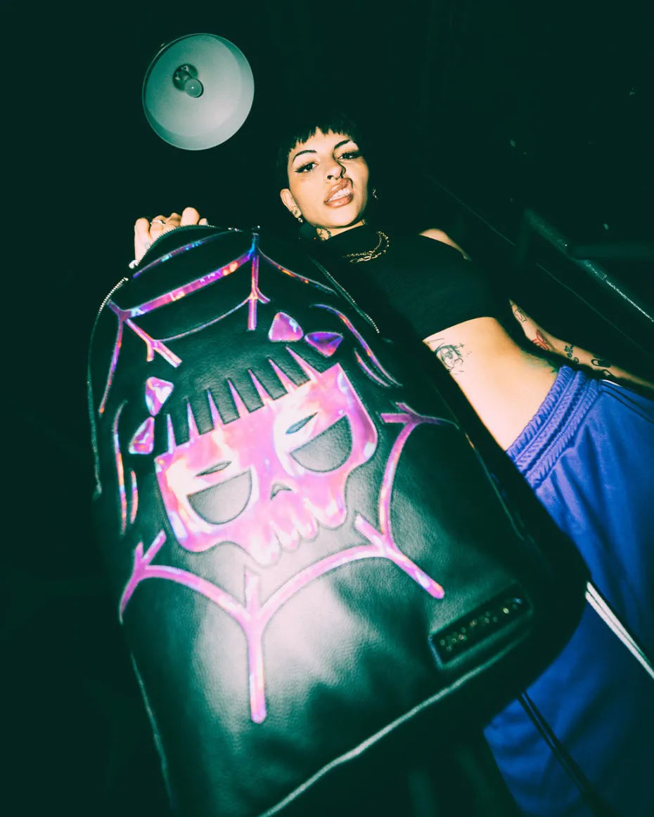 CAZZU IRIDESCENT CUT & SEW SPIDER SKULL SHARK BACKPACK (DLXV)