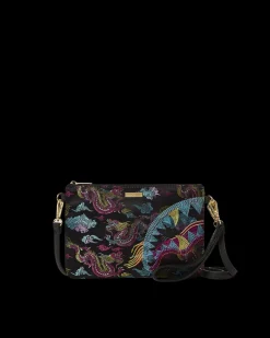 EMBROIDERED DRAGONS CROSSOVER CLUTCH