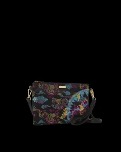 EMBROIDERED DRAGONS CROSSOVER CLUTCH