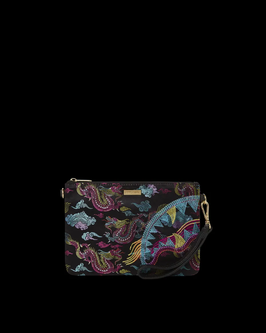 EMBROIDERED DRAGONS CROSSOVER CLUTCH