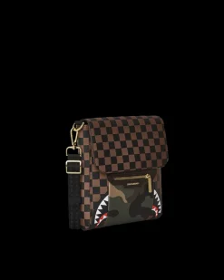 EXTERIOR GOLD ZIP POCKET SHARKS IN PARIS MESSENGER SLING BAG