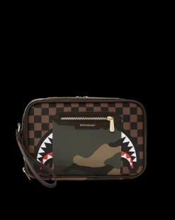 EXTERIOR GOLD ZIP POCKET SHARKS IN PARIS TOILETRY BRICKSIDE BAG