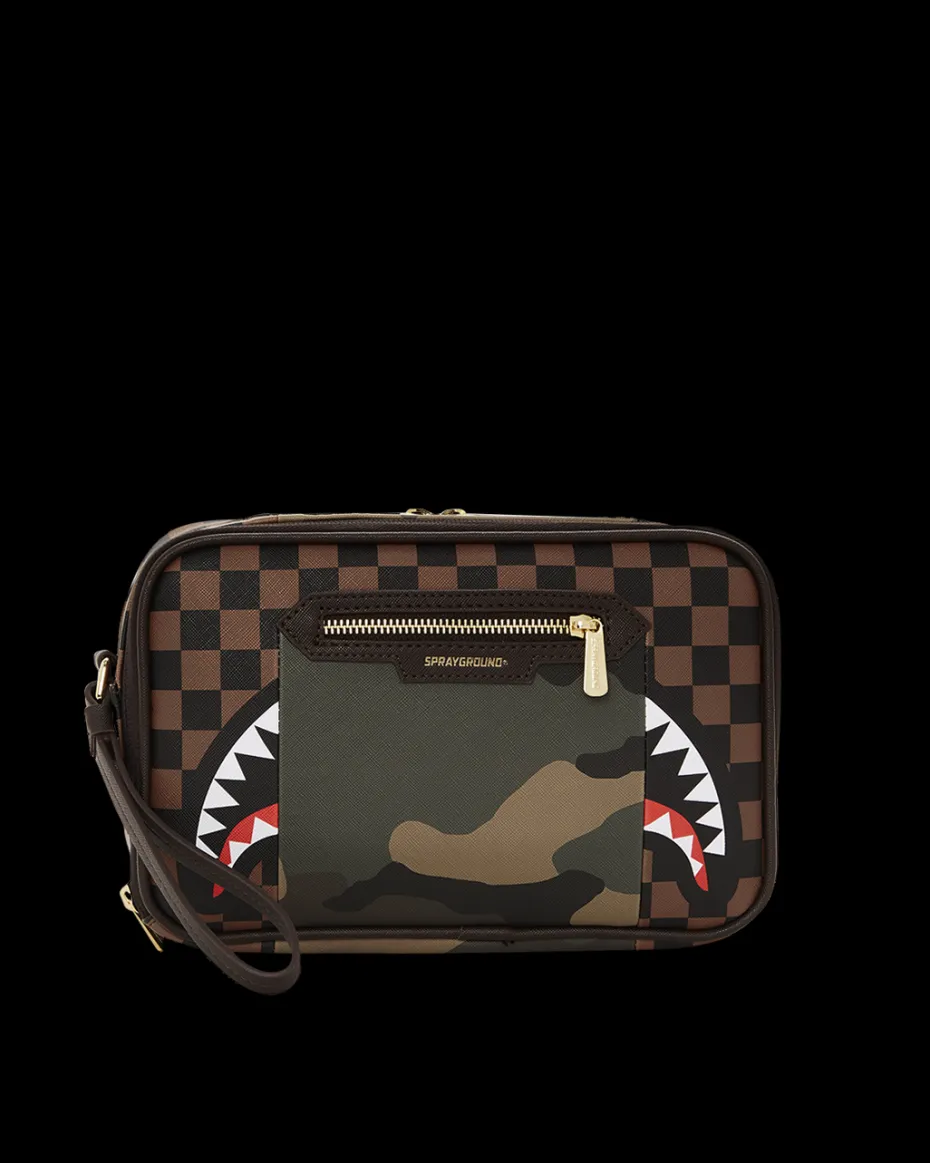 EXTERIOR GOLD ZIP POCKET SHARKS IN PARIS TOILETRY BRICKSIDE BAG