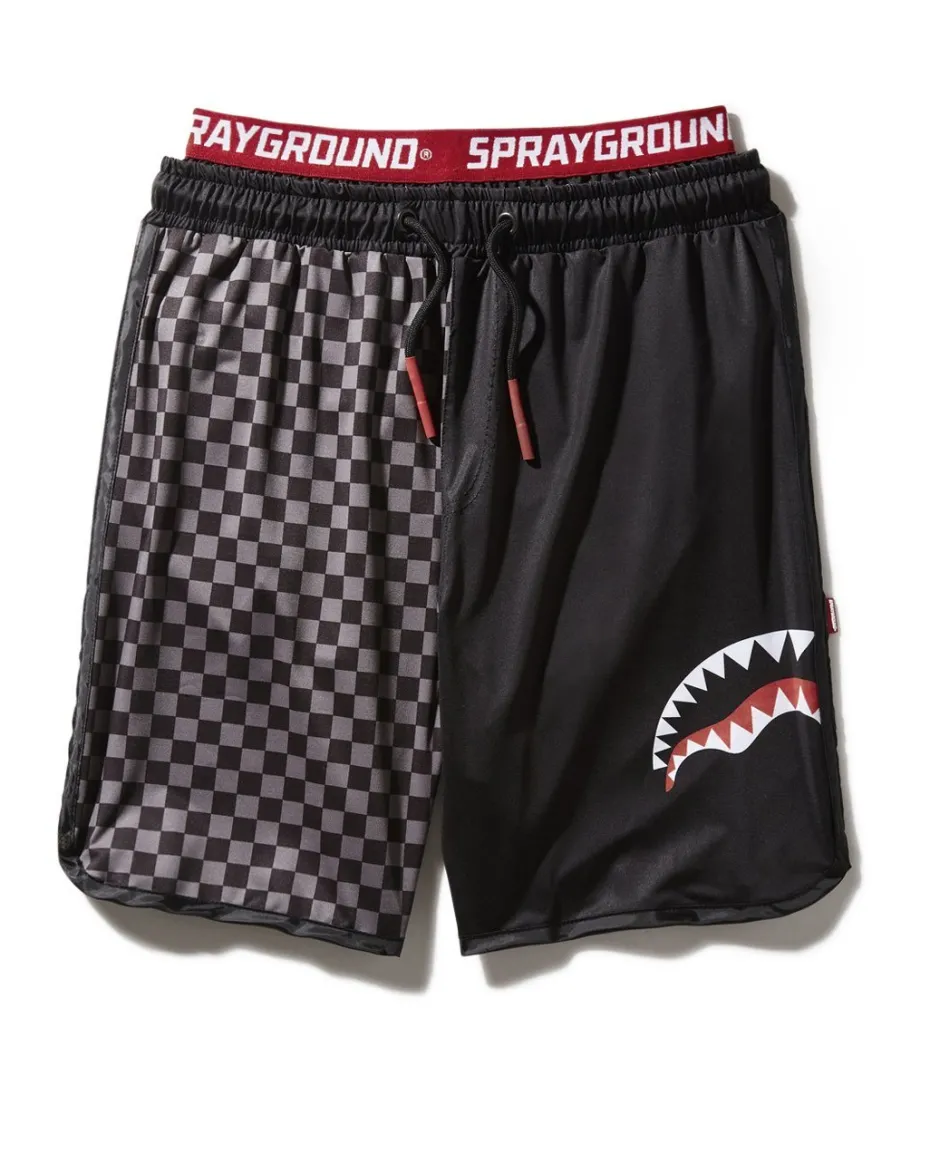 GREY CHECKERED SPLIT CORTO SWIM TRUNKS