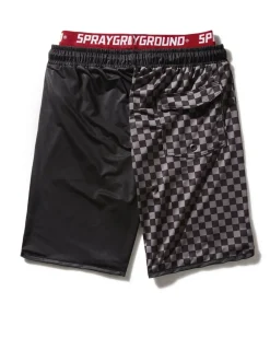 GREY CHECKERED SPLIT CORTO SWIM TRUNKS