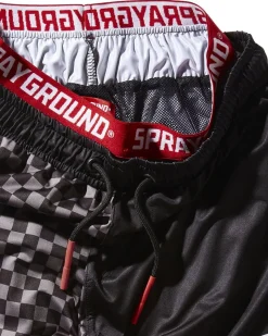 GREY CHECKERED SPLIT CORTO SWIM TRUNKS