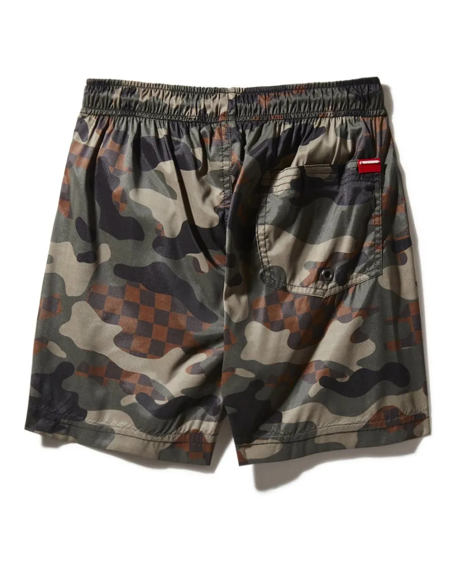 KIDS CAMO CHECKERED SWIM TRUNKS