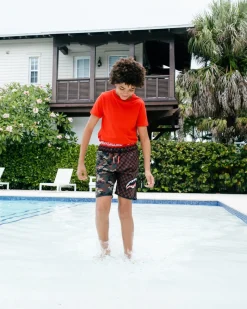 KIDS CHECKS & CAMO SWIM TRUNKS