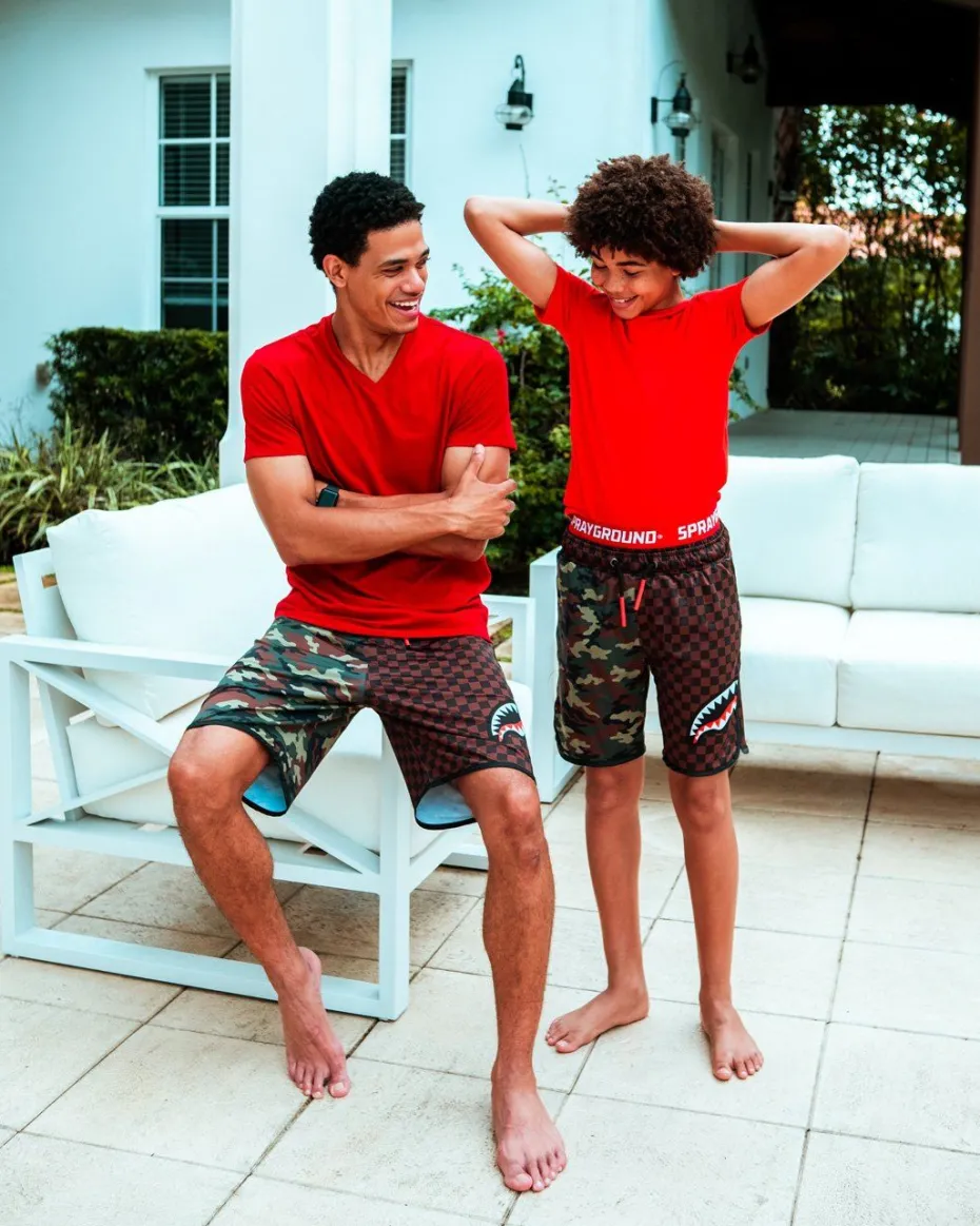 KIDS CHECKS & CAMO SWIM TRUNKS