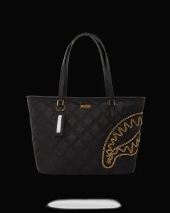 NOIR QUILT GOLD CHAIN SHARK TOTE