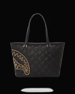 NOIR QUILT GOLD CHAIN SHARK TOTE