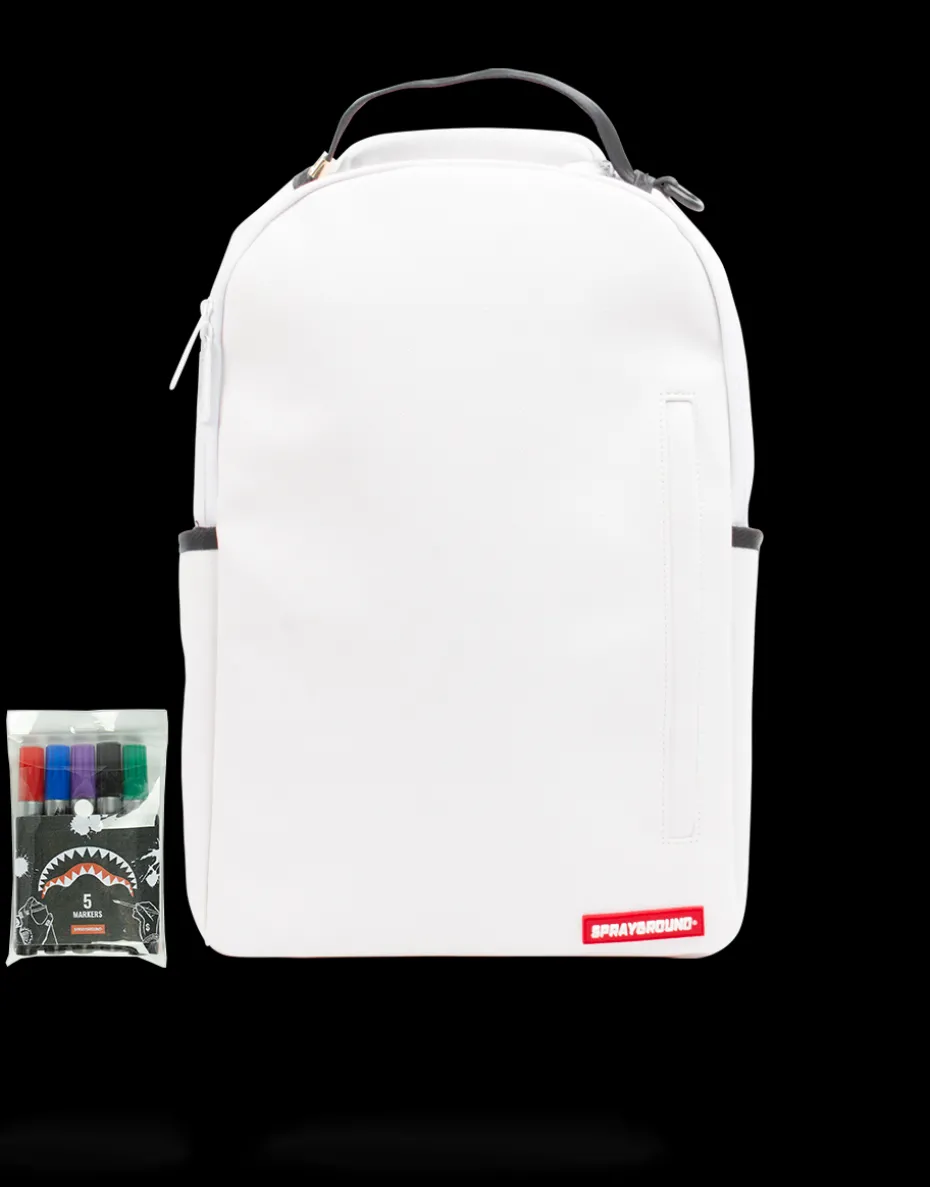 THE SPRAYGROUND DIY WHITE BACKPACK (VEGAN LEATHER & INNER MONEY LINING) & MARKERS INCLUDED